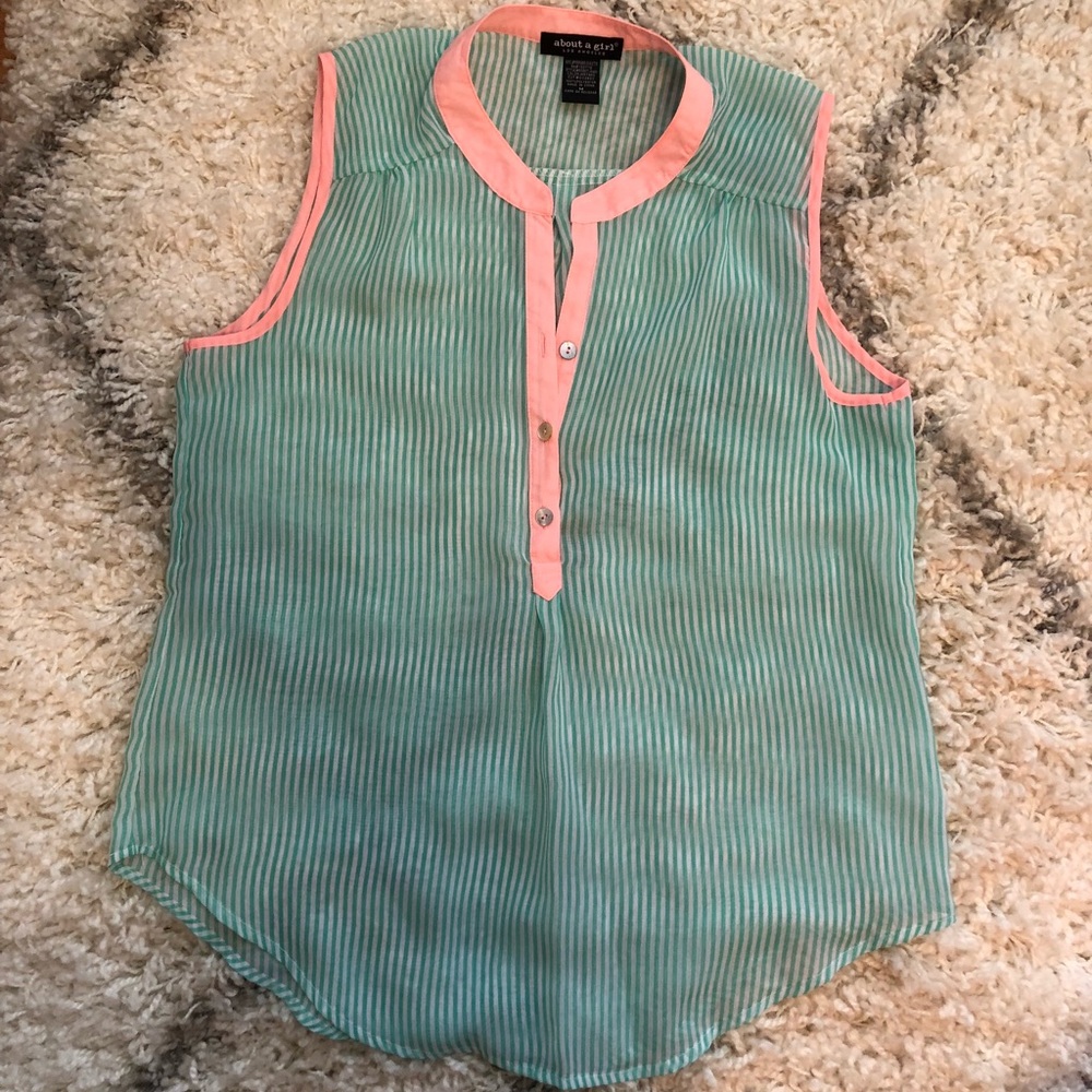 Pink/ Blue Sleeveless Blouse
